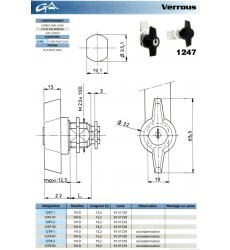 Serrure 1274-91 1/4T gauche sans came